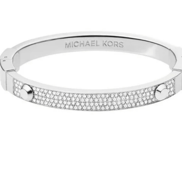 Michael Kors Silver Tone Pave Crystal Ring and Aster Stud Bracelet Set - Picture 2 of 7